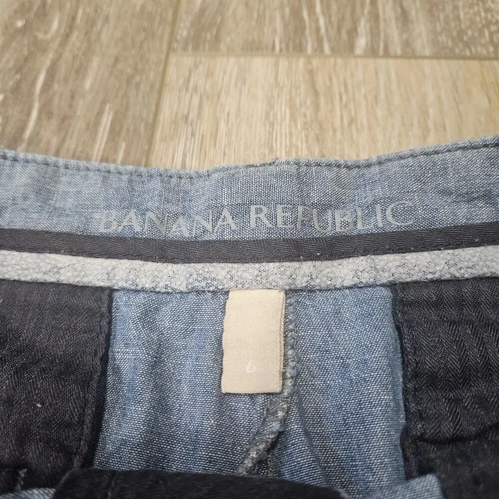 Banana Republic Blue Chambray Cotton Chino Shorts Pockets Women's 6 Classic
